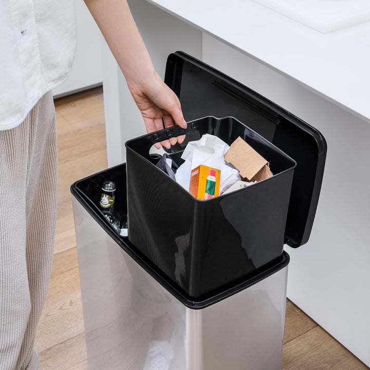 Cubo de basura con pedal Curver, 2 depósitos de 26 l, metalizado, color plateado, 251002
