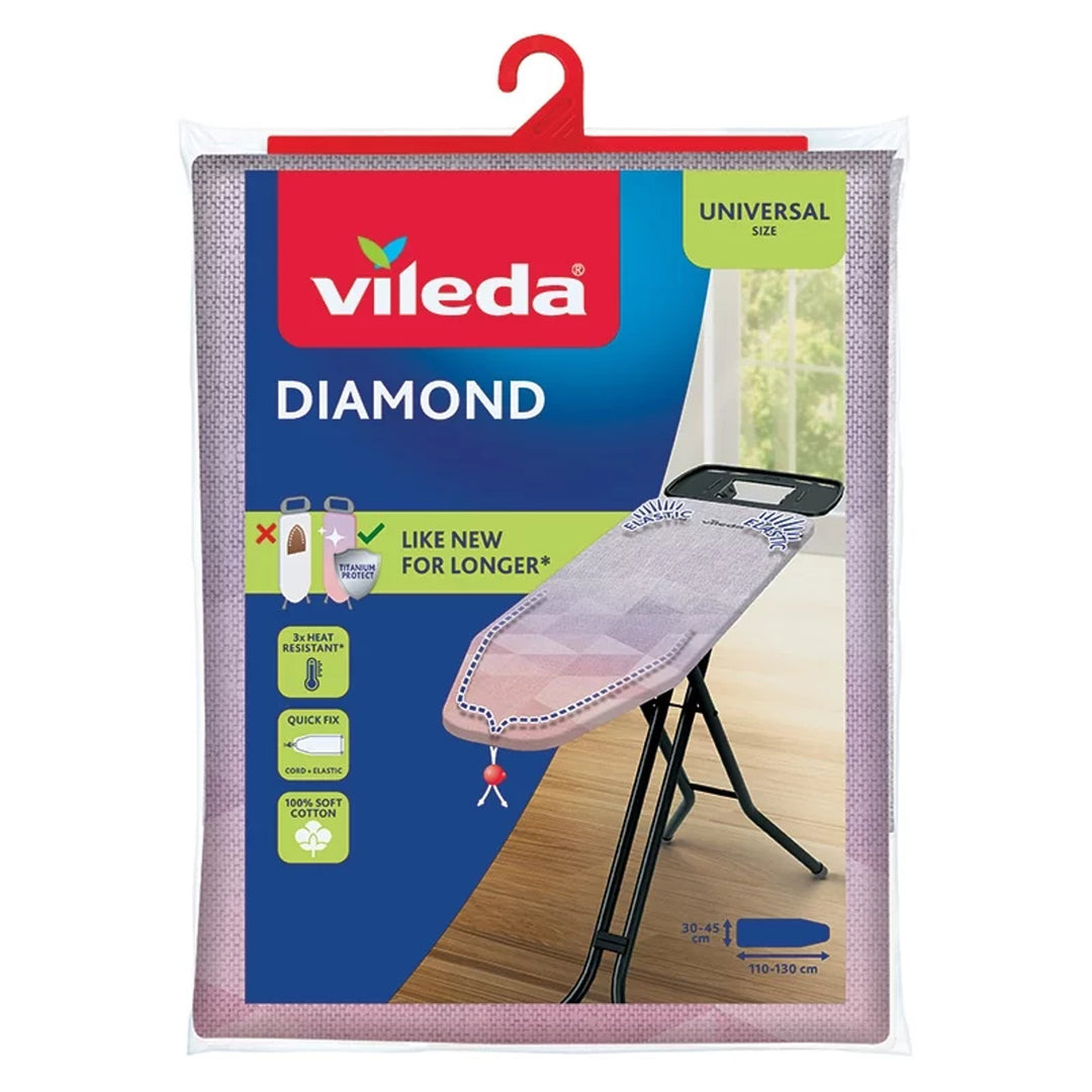 Funda para tabla de planchar Vileda Diamond, longitud 110-130 cm, resistente a altas temperaturas, sistema Quick Fix, 142468