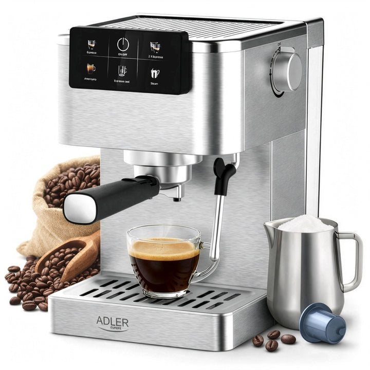 Cafetera de 20 bar, Thermoblock, espumador de leche, 5 en 1, Adler AD 4390