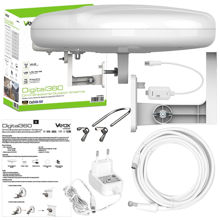 Antena exterior Digital360 4G LTE FM VHF UHF VA0024 Vayox