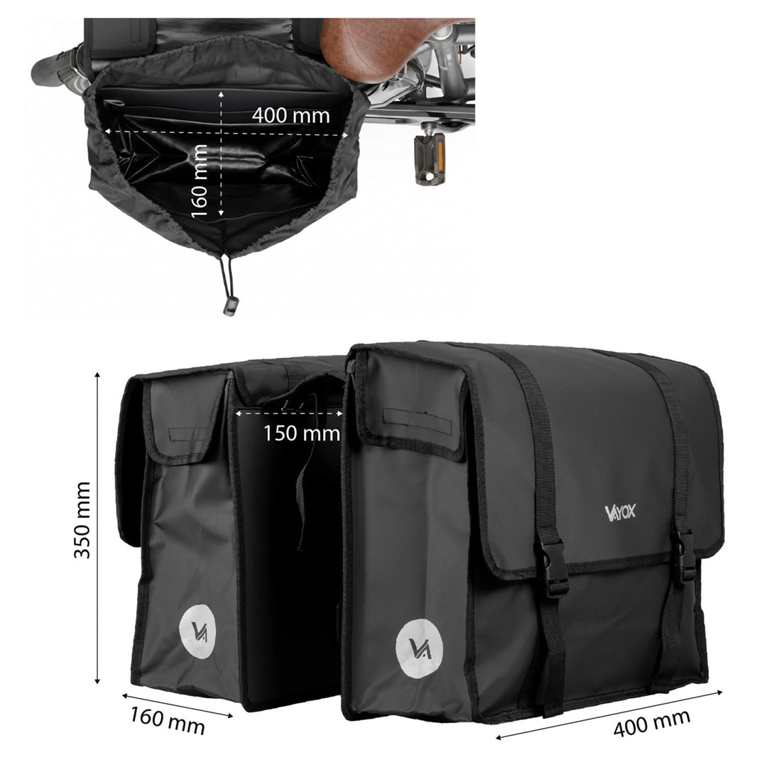 Bolsa doble de PVC para portaequipajes de bicicleta, con asa, negra, 40 l, VA0446, Vayox