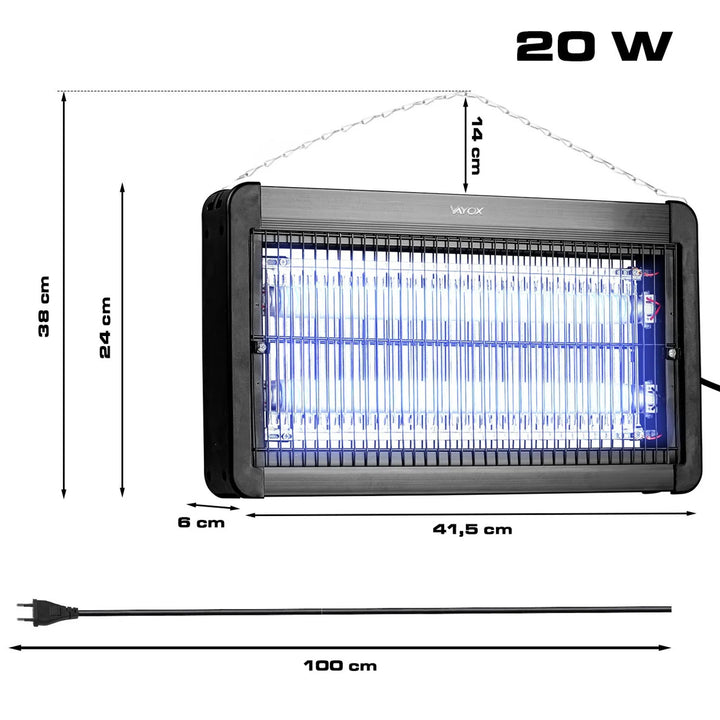 Lámpara electrónica para matar mosquitos, moscas y polillas, trampa eléctrica, UV, 20 W, Vayox, 2 unidades