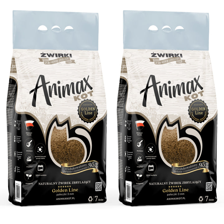 Arena aglomerante Animax Golden Line de 3 mm, gránulos pequeños, 2 bolsas de 7 l