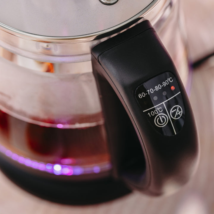 Hervidor de cristal de 1,5 l con infusor y control de temperatura de 2200 W, LED, 60-100 °C, Adler AD 1299, negro
