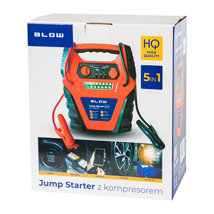 Arranque de emergencia 5 en 1 Blow, con función de compresor, cargador de baterías y batería externa, batería de 12 V y 20 000 mAh, corriente de arranque de 400 A y corriente máxima de 900 A, incluye un fusible de sobrecarga, 81-210#