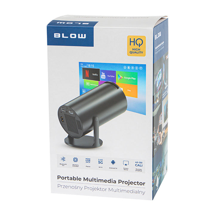 Proyector portátil Blow, Android TV, altavoz integrado de 3 W, resolución de 720p y decodificación de hasta 4K, imagen nítida y viva, 79-705#