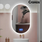 Espejo calefactado Cronos, ovalado, 50 x 80 cm, LED en tres colores, protección IP44, sistema antivaho