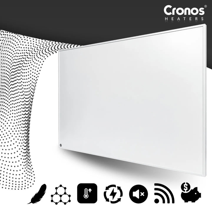 Panel calefactor por infrarrojos Cronos Graphene, potencia de 300 W, color blanco, calienta estancias de hasta 8 m², mando a distancia, PRO CGP-300TWP