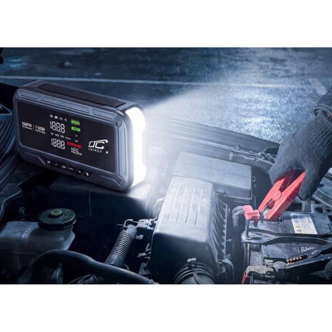Arranque de emergencia LTC, 12 000 mAh, con compresor, linterna y batería externa, pantalla LCD, potencia de 65 W, cables y funda incluidos, LXJS120