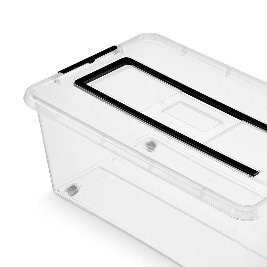 Recipiente Moxom SimpleStore, capacidad de 40 l, transparente, tapa con cierres a presión, con ruedas, sin BPA, 04-0076