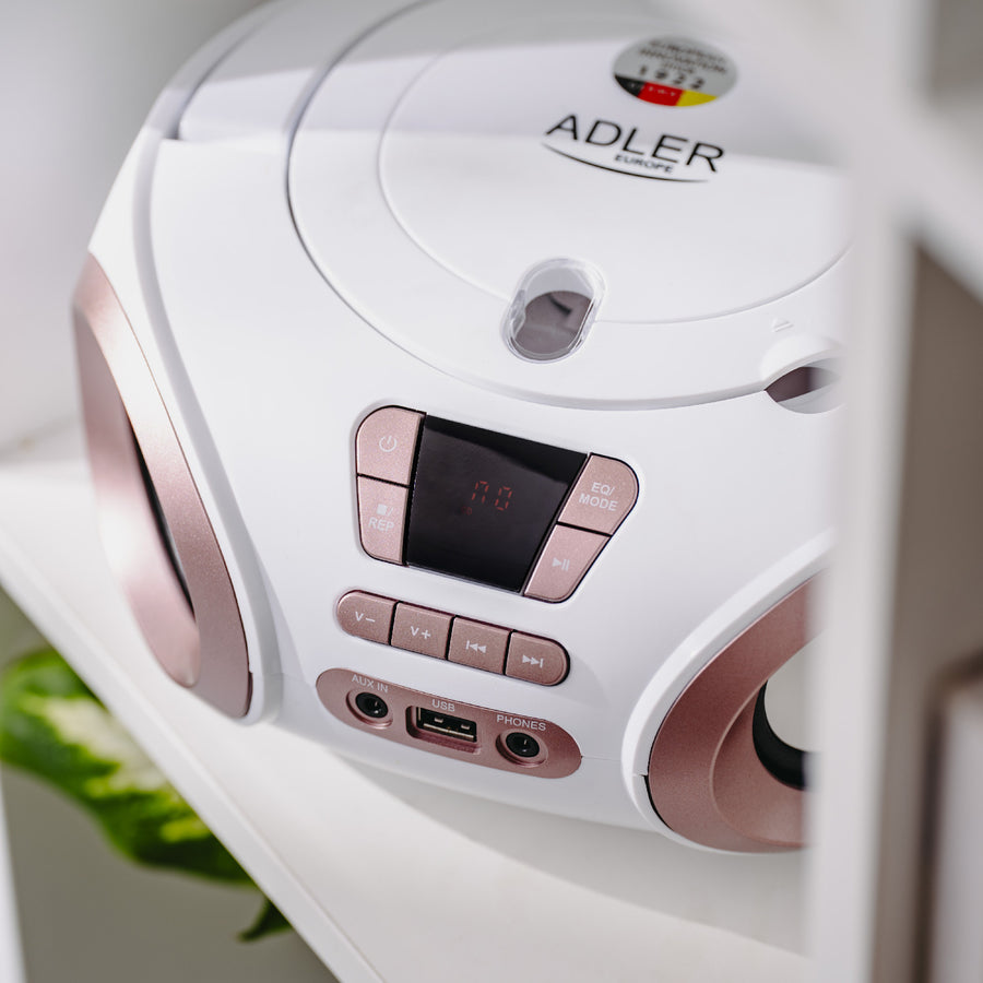 Radio Boombox con CD-MP3, USB, radio FM, AUX, toma para auriculares, Adler, AD 1181