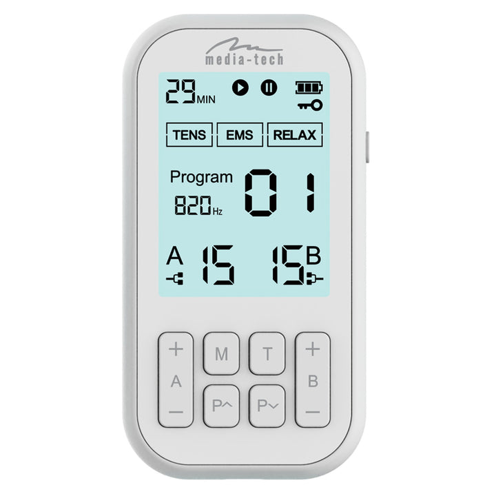 Aparato de masaje y electroestimulador muscular, TENS/EMS, estimulación 3 en 1, Mediatech, MT6543