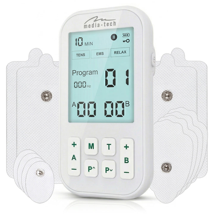 Aparato de masaje y electroestimulador muscular, TENS/EMS, estimulación 3 en 1, Mediatech, MT6543