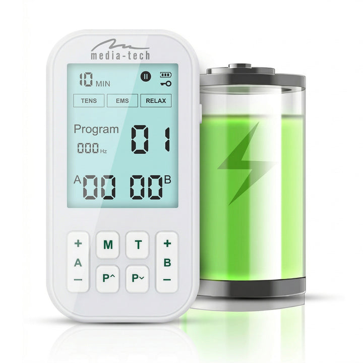Aparato de masaje y electroestimulador muscular, TENS/EMS, estimulación 3 en 1, Mediatech, MT6543
