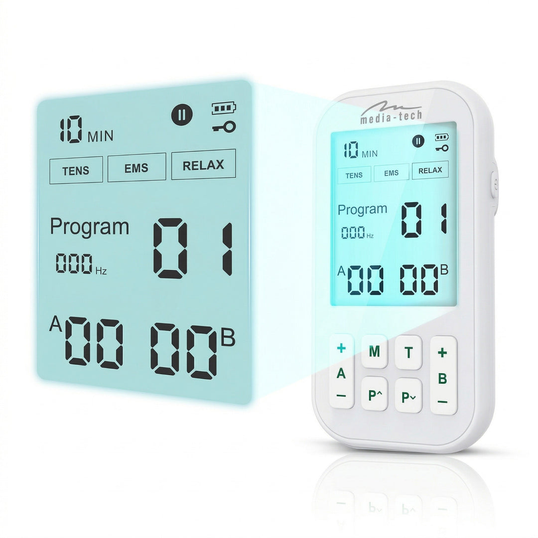 Aparato de masaje y electroestimulador muscular, TENS/EMS, estimulación 3 en 1, Mediatech, MT6543