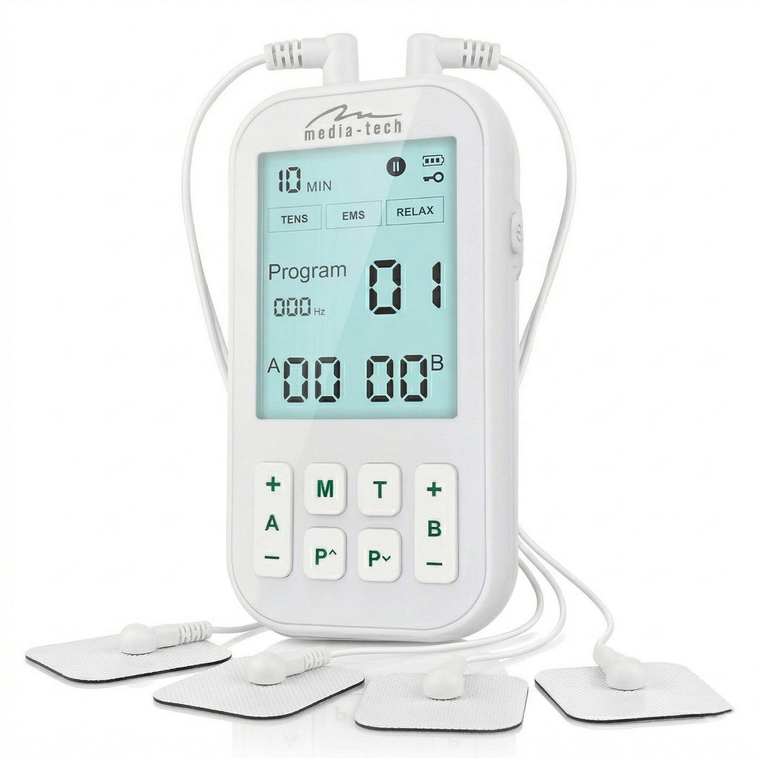 Aparato de masaje y electroestimulador muscular, TENS/EMS, estimulación 3 en 1, Mediatech, MT6543