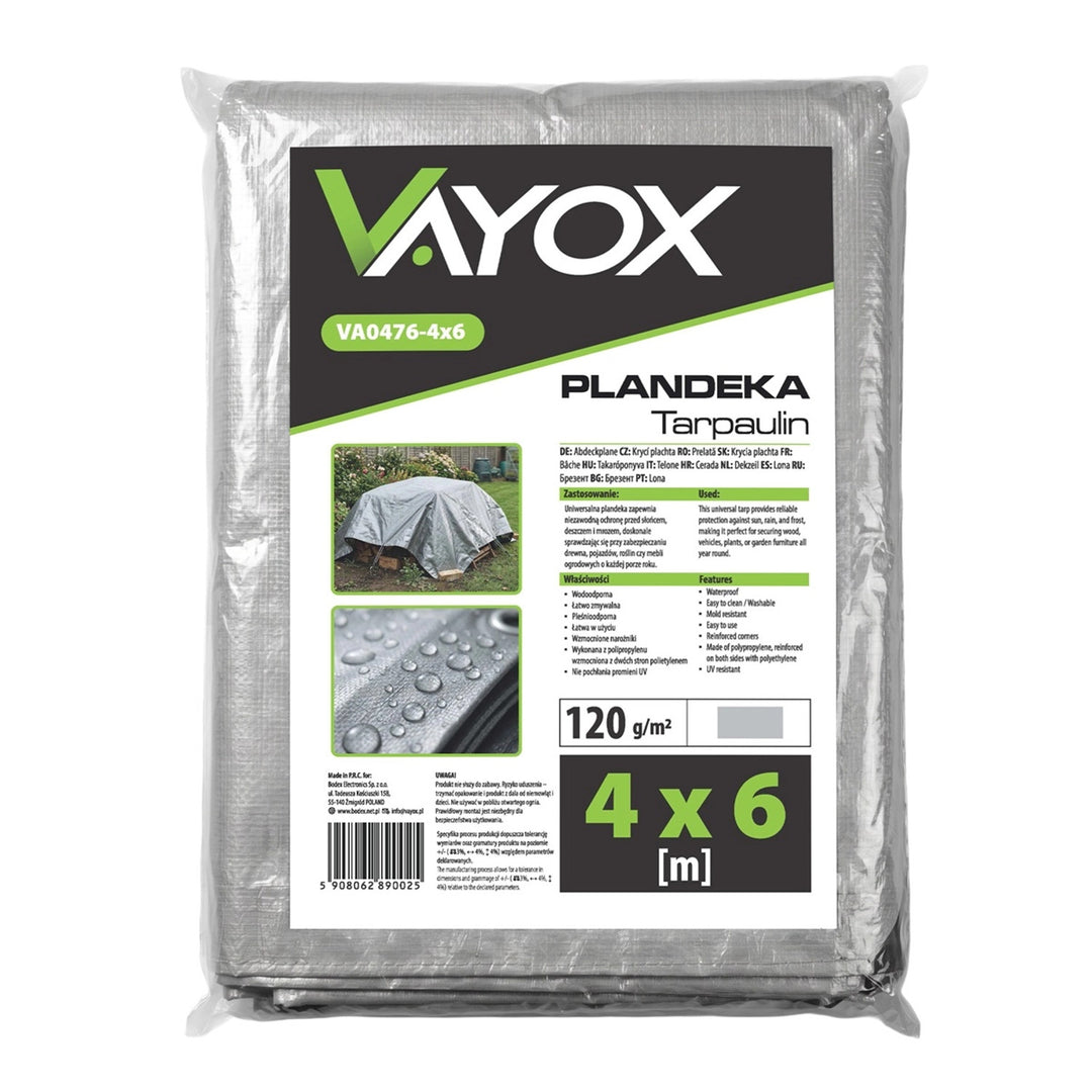 Lona plateada de 120 g, 4 x 6 m, VA0476, impermeable, Vayox