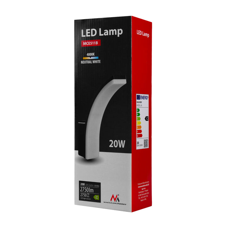 Lámpara LED Maclean, color negro, 20 W, IP65, 2750 lm, luz blanca neutra (4000 K) MCE511 B, 2 unidades
