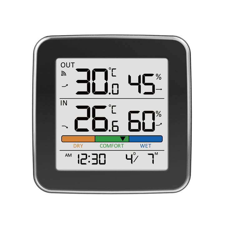 Estación meteorológica inalámbrica GreenBlue, temperatura y humedad interior/exterior, reloj, alarma y fecha, °C / °F, hasta 60 m, negra, GB169 B + 4 pilas alcalinas AAA Varta Industrial