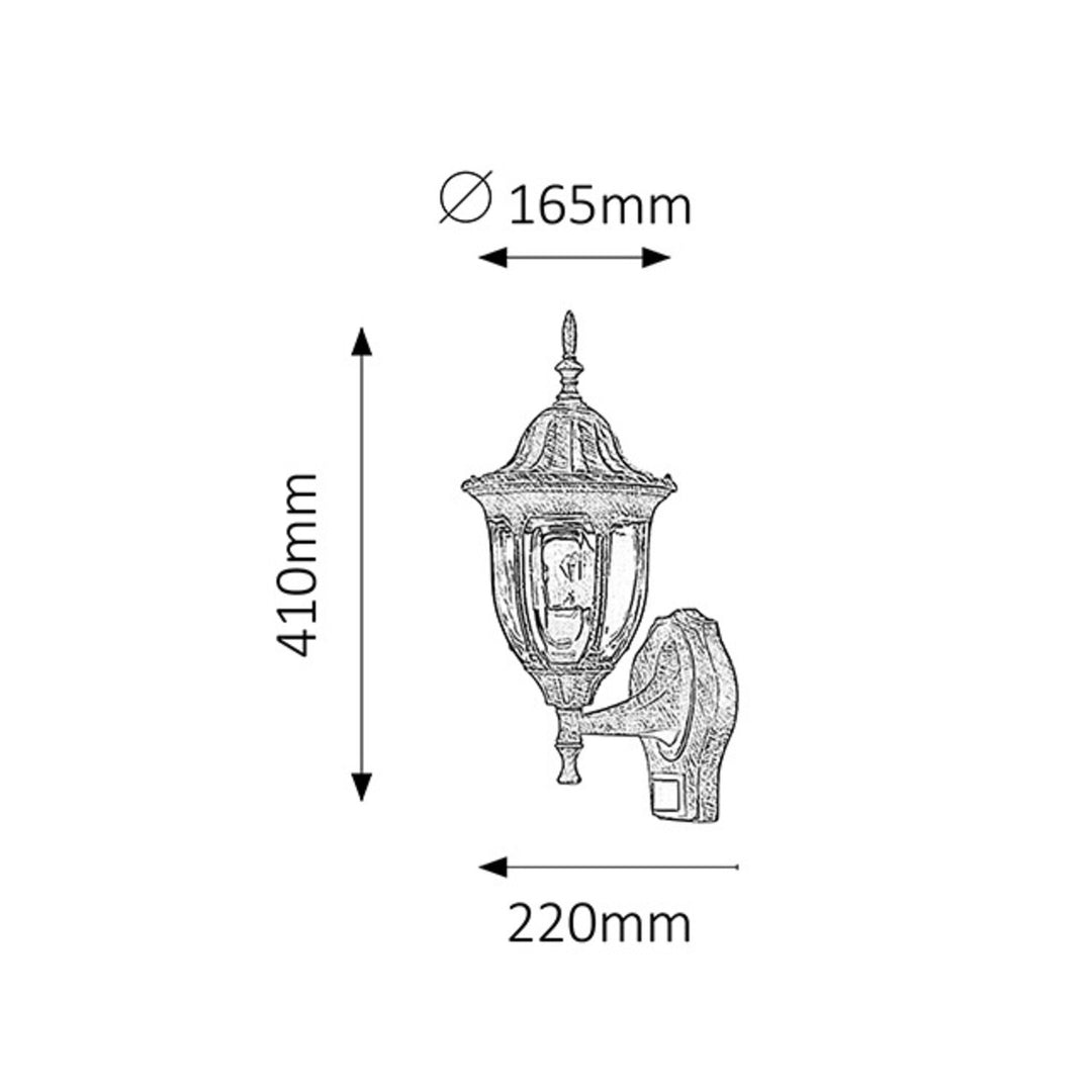 Aplique Rabalux, para exterior, con sensor de movimiento, IP43, casquillo E27, máx. 60 W, dorado antiguo, modelo Milano, 4 unidades