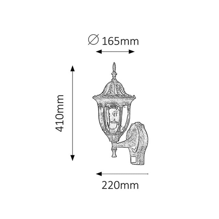 Aplique Rabalux, para exterior, con sensor de movimiento, IP43, casquillo E27, máx. 60 W, dorado antiguo, modelo Milano, 4 unidades