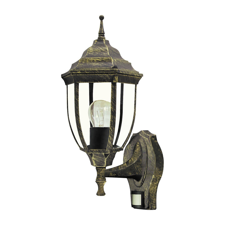 Aplique Rabalux, para exterior, con sensor de movimiento, IP43, E27, máx. 60 W, dorado antiguo, Niza, 2 unidades