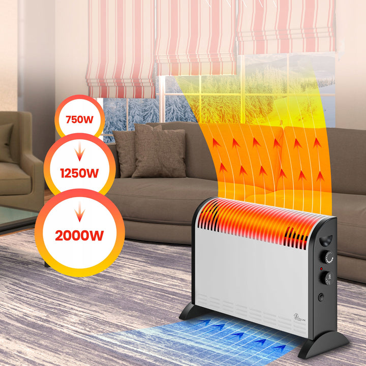 Convector eléctrico Extralink, potencia de 2000 W, ventilador integrado para la distribución del calor, regulación en 3 niveles, modo turbo, LCV-06