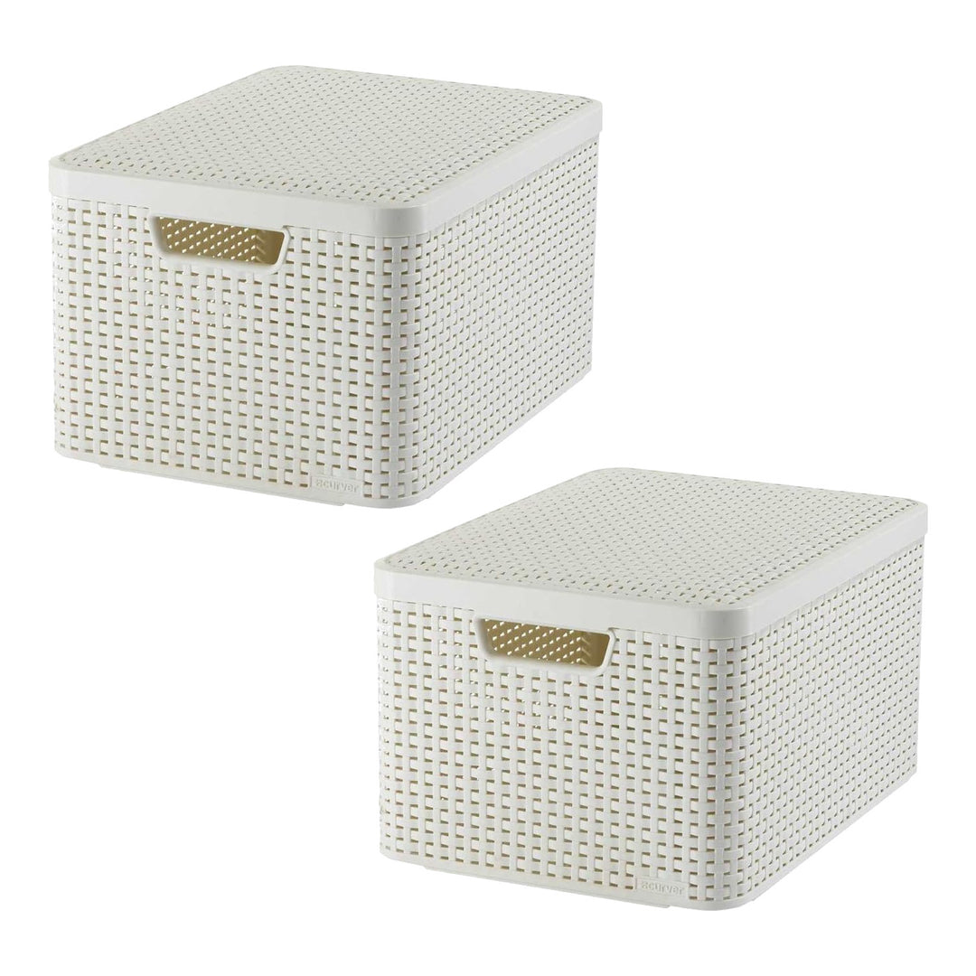 Cesta Curver, universal, con tapa, color crema, Rattan Style L, 2 unidades