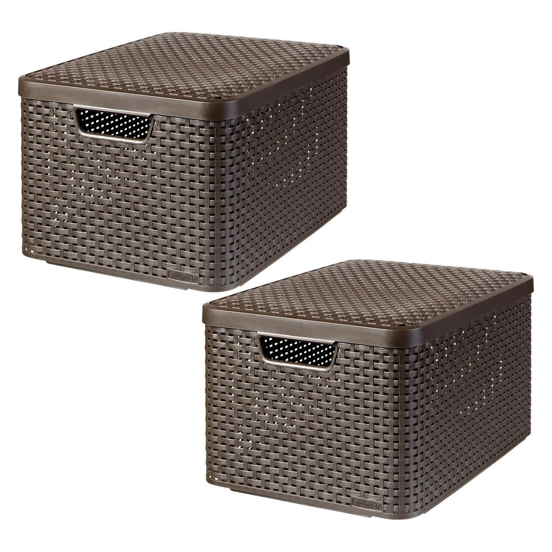 Cesta Curver, universal, con tapa, marrón, Rattan Style L, 2 unidades