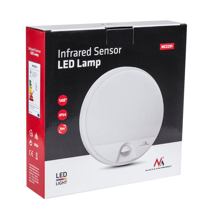 Lámpara LED con sensor de movimiento Maclean, sensor PIR, color blanco, 15 W, IP54, 1100 lm, luz neutra, MCE291 W, 2 unidades