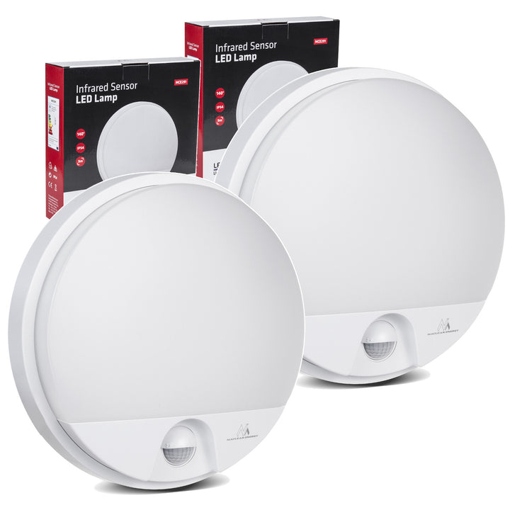 Lámpara LED con sensor de movimiento Maclean, sensor PIR, color blanco, 15 W, IP54, 1100 lm, luz neutra, MCE291 W, 2 unidades
