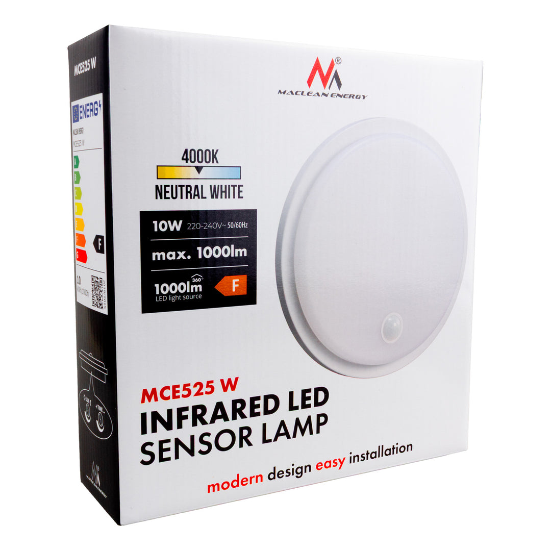 Lámpara LED con sensor de movimiento Maclean, sensor PIR, color blanco, 10 W, IP65, 1000 lm, luz neutra, MCE525 W, 2 unidades