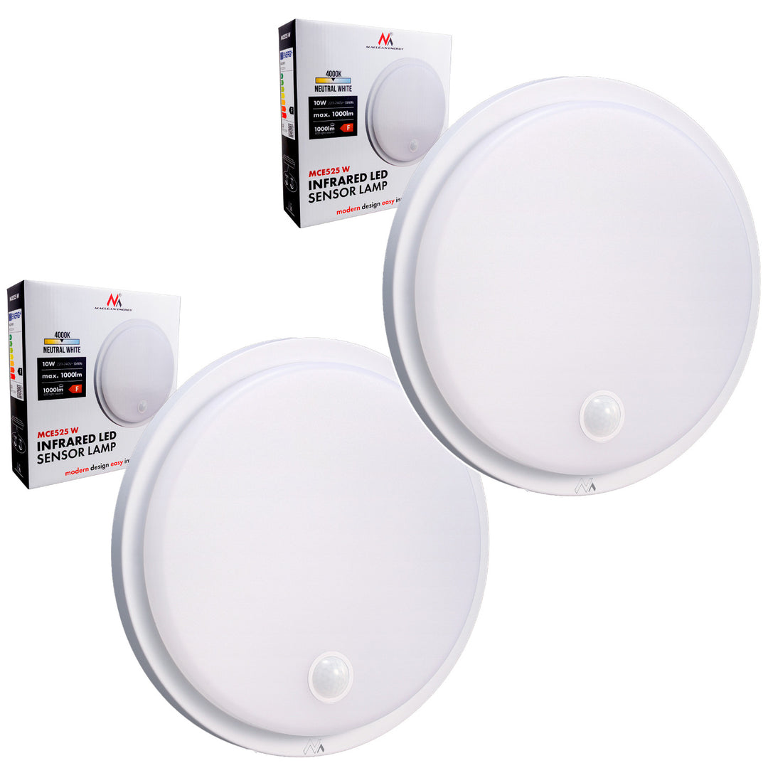Lámpara LED con sensor de movimiento Maclean, sensor PIR, color blanco, 10 W, IP65, 1000 lm, luz neutra, MCE525 W, 2 unidades