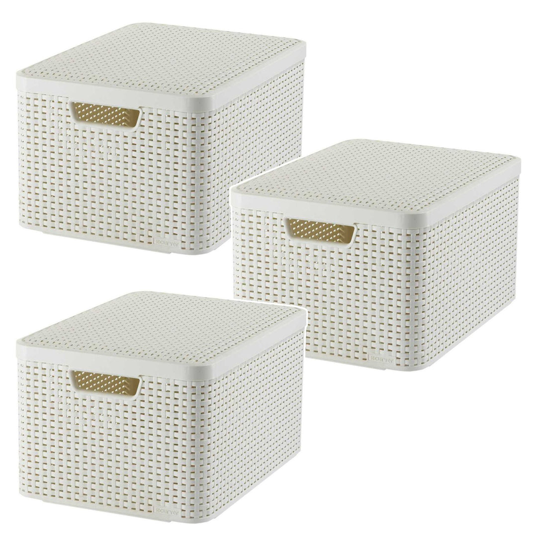 Cesta Curver, universal, con tapa, color crema, Rattan Style L, 3 unidades