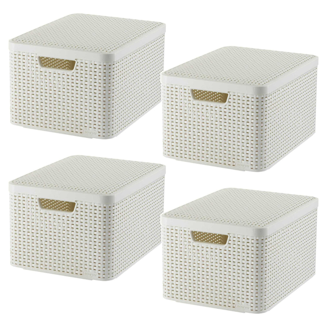Cesta Curver, universal, con tapa, color crema, Rattan Style L, 4 unidades