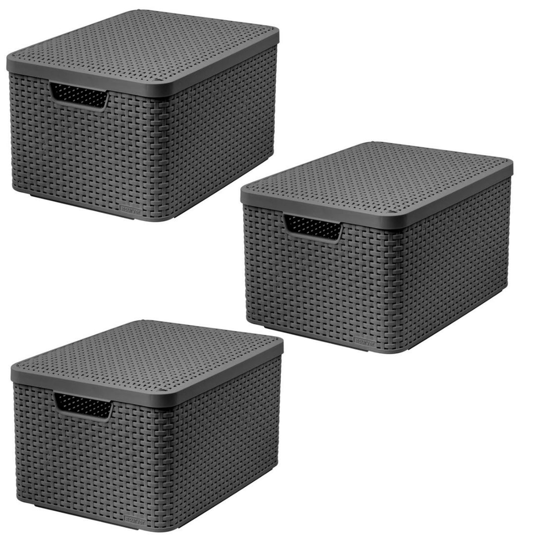 Cesta Curver, universal, con tapa, gris, Rattan Style L, 3 unidades