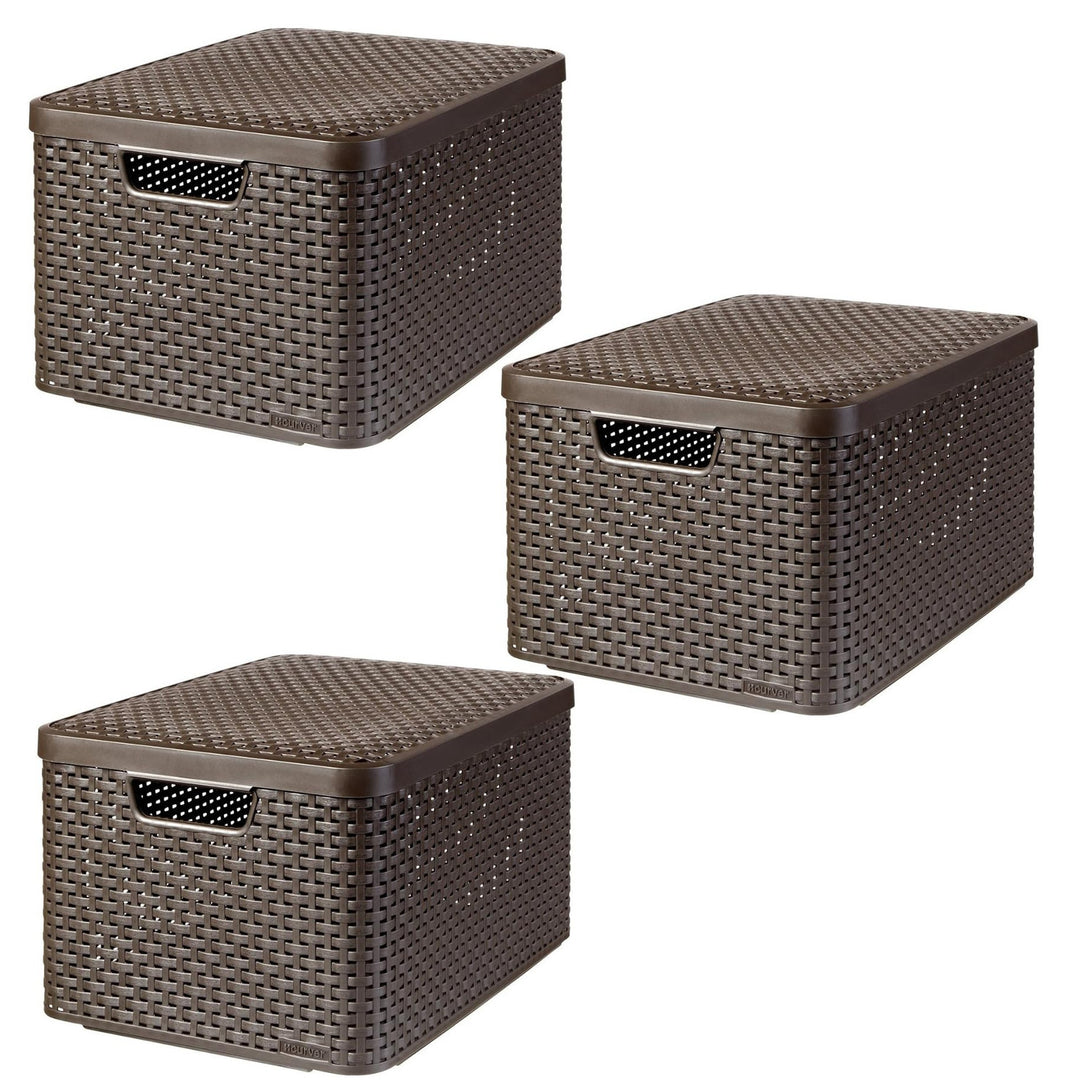 Cesta Curver, universal, con tapa, marrón, Rattan Style L, 3 unidades