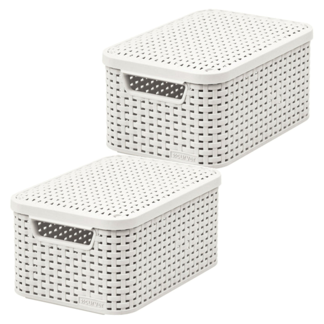 Cesta Curver, universal, con tapa, color crema, Rattan Style M, 2 unidades