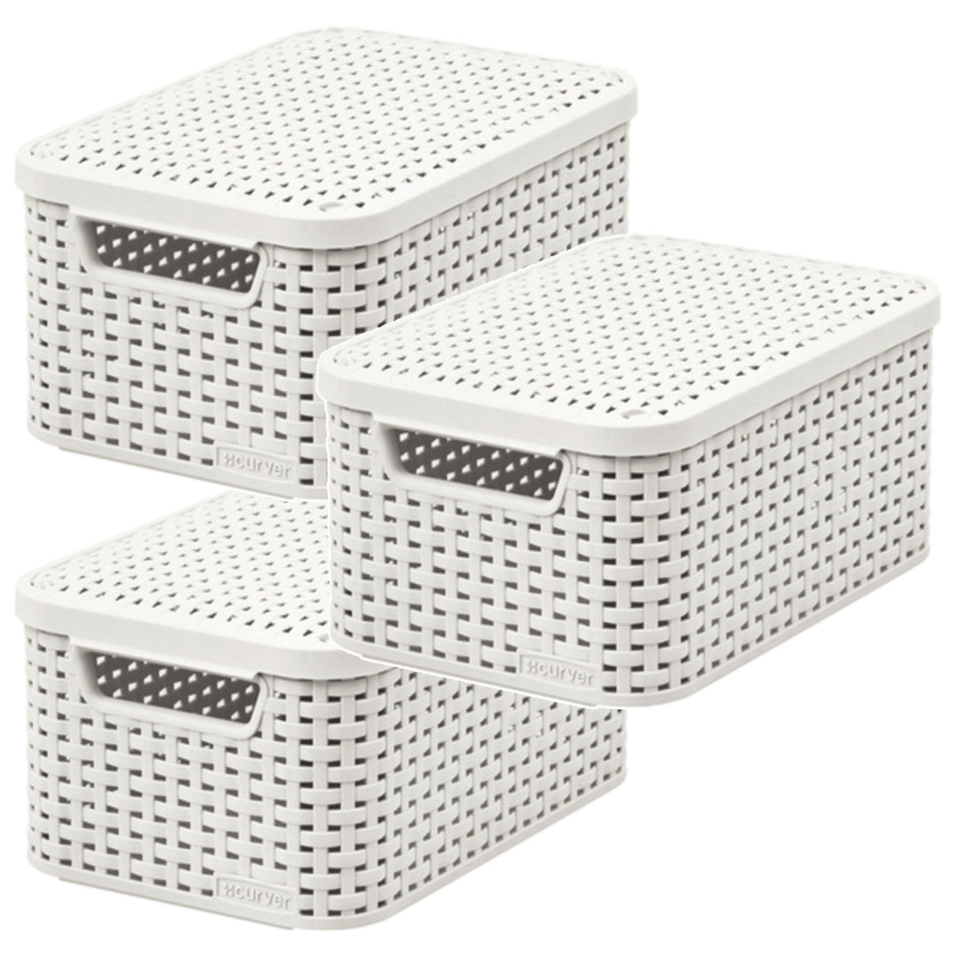 Cesta Curver, universal, con tapa, color crema, Rattan Style M, 3 unidades