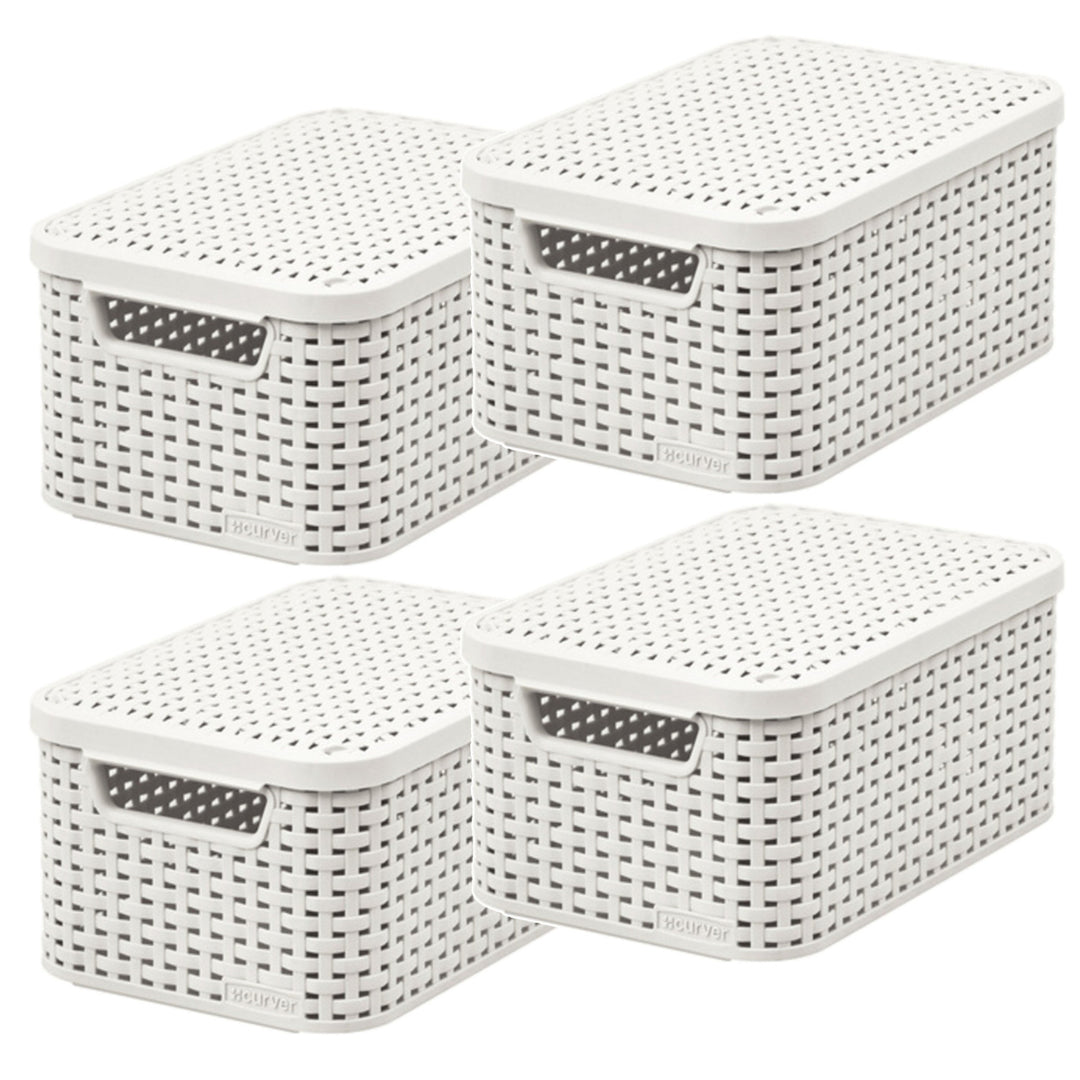 Cesta Curver, universal, con tapa, color crema, Rattan Style M, 4 unidades