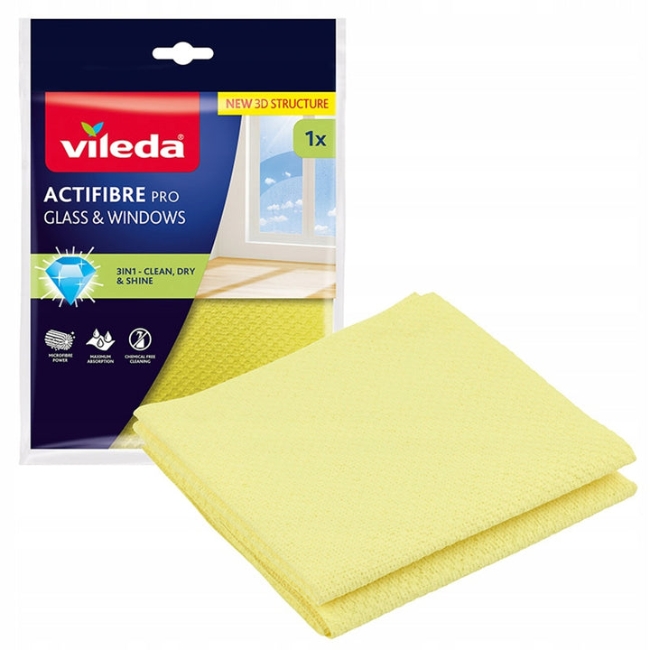 Paño Vileda Actifibre Pro para cristales y ventanas, apto para lavadora, revestimiento de PVA, sin marcas ni manchas, limpia solo con agua, 183298, 2 unidades
