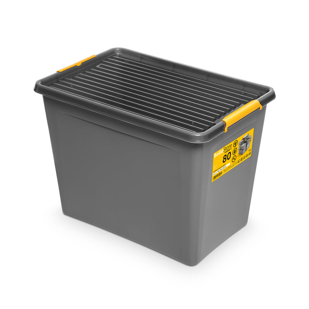 Contenedor Moxom SolidStore, capacidad de 80 l, color gris, tapa con cierres a presión, con ruedas, sin BPA, 04-0217, 4 unidades