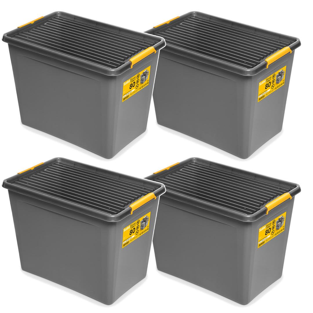 Contenedor Moxom SolidStore, capacidad de 80 l, color gris, tapa con cierres a presión, con ruedas, sin BPA, 04-0217, 4 unidades