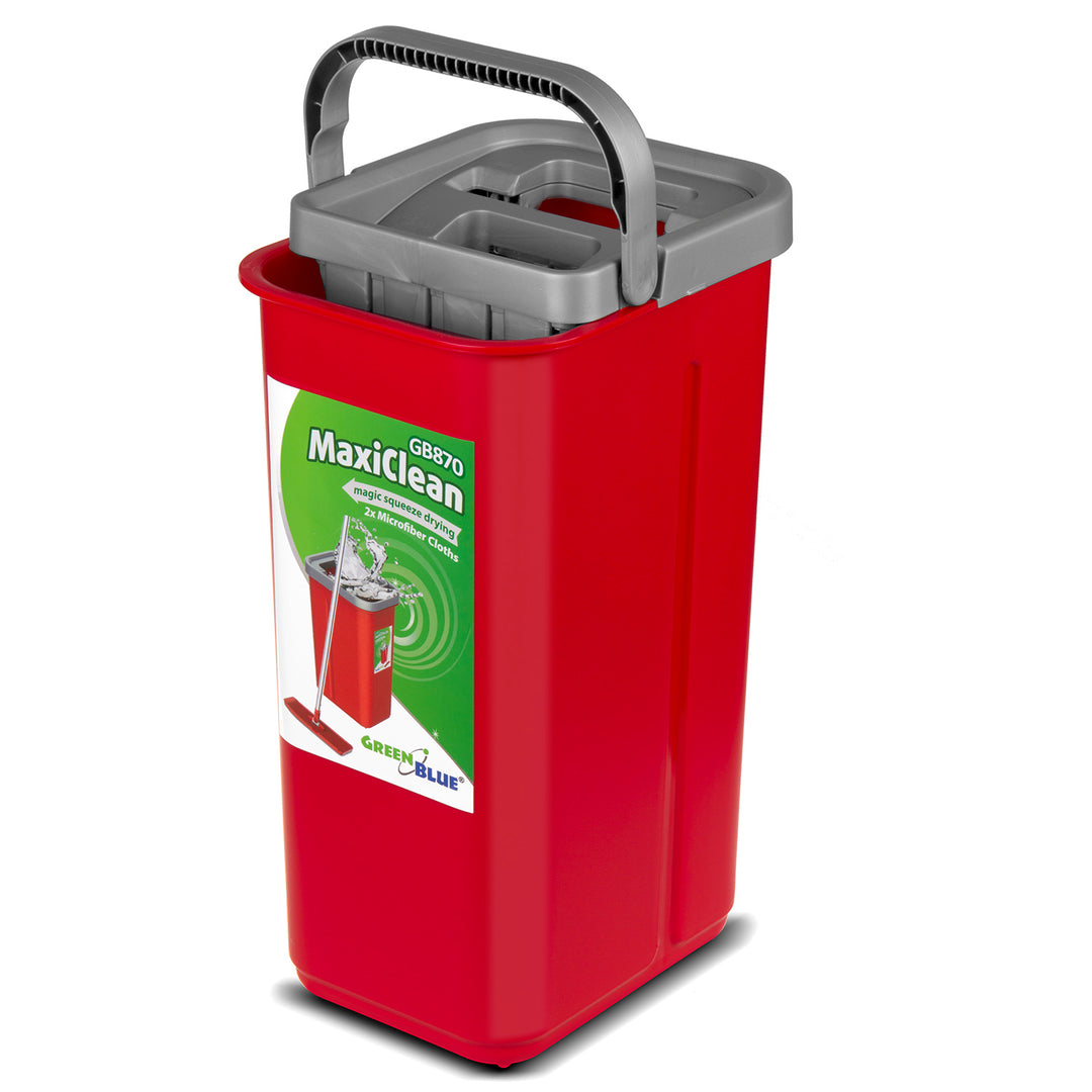 Fregona plana con cubo y escurridor GreenBlue, dos recambios de microfibra HQ, capacidad de 5,7 l, MaxiClean GB870 + 4 estropajos Vileda Pur Active Colors