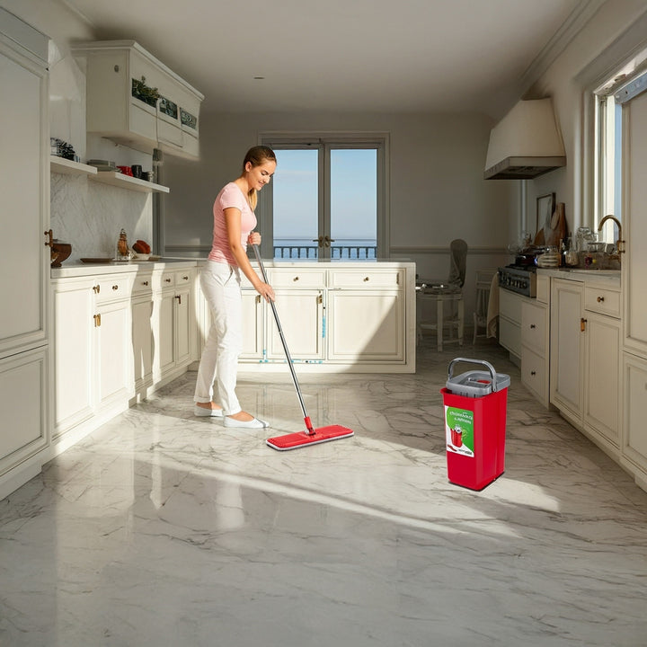Fregona plana con cubo y escurridor GreenBlue, dos recambios de microfibra HQ, capacidad de 5,7 l, MaxiClean GB870 + paño Vileda Actifibre Soft