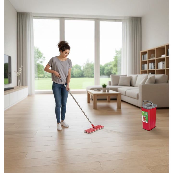 Fregona plana con cubo y escurridor GreenBlue, dos recambios de microfibra HQ, capacidad de 5,7 l, MaxiClean GB870 + paño Vileda Actifibre Pro