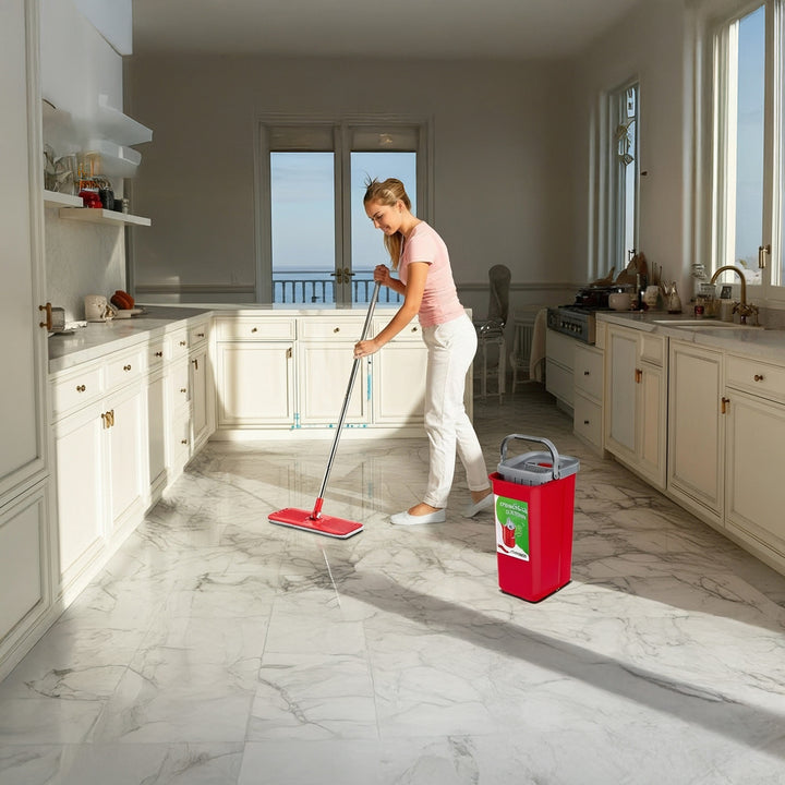 Fregona plana con cubo y escurridor GreenBlue, dos recambios de microfibra HQ, capacidad de 5,7 l, MaxiClean GB870 + paño Vileda Actifibre Pro