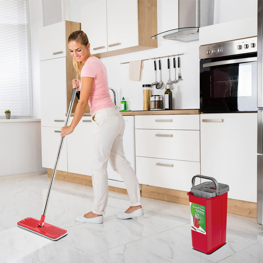 Fregona plana con cubo y escurridor GreenBlue, dos recambios de microfibra HQ, capacidad de 5,7 l, MaxiClean GB870 + paño Vileda Actifibre Pro