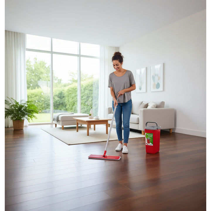 Fregona plana con cubo y escurridor GreenBlue, dos recambios de microfibra HQ, capacidad de 5,7 l, MaxiClean GB870 + paño Vileda Actifibre Pro