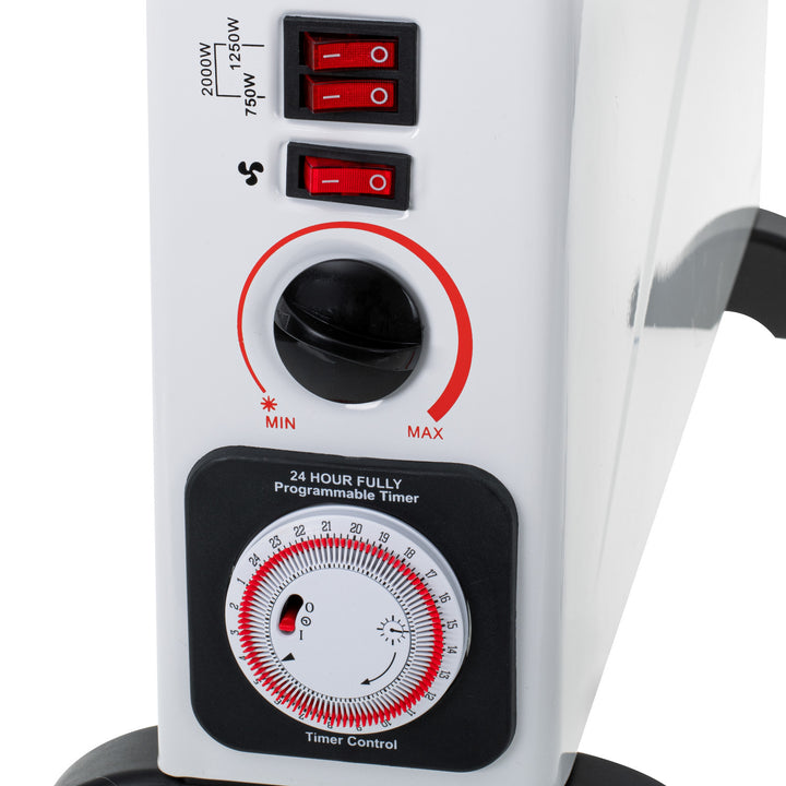 Convector eléctrico, termostato, 2000 W, temporizador de 24 horas, blanco, cable de 150 cm, Mesko, MS 7741W
